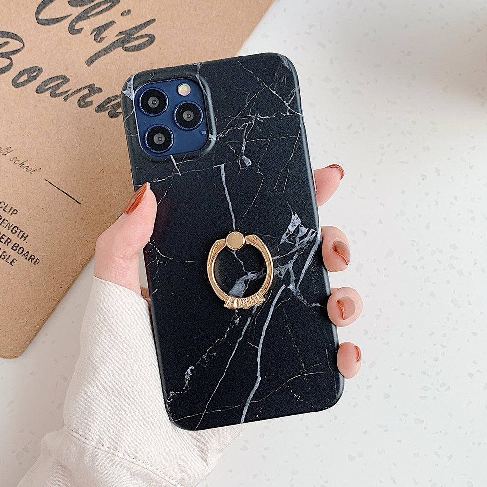 seraCase Trendy Marble Ring iPhone Case for iPhone 14 / Black