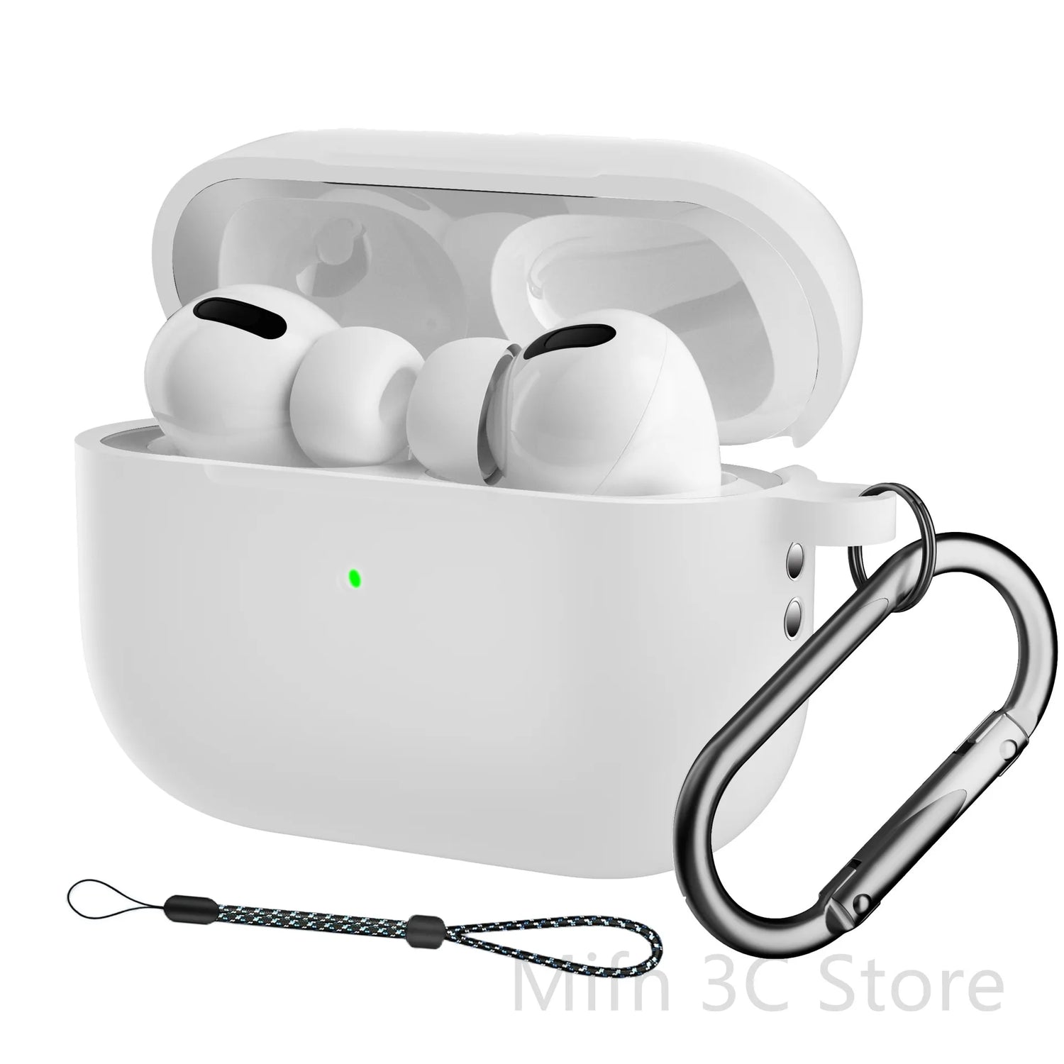 seraCase Airpods Case with Key Chain and Lanyard for AirPod Pro2 / White with Hook
