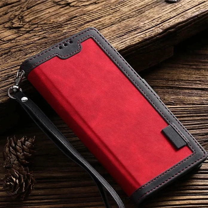 seraCase Luxury Leather Magnetic Flip Samsung Case with Strap for Samsung S24 Ultra / Red