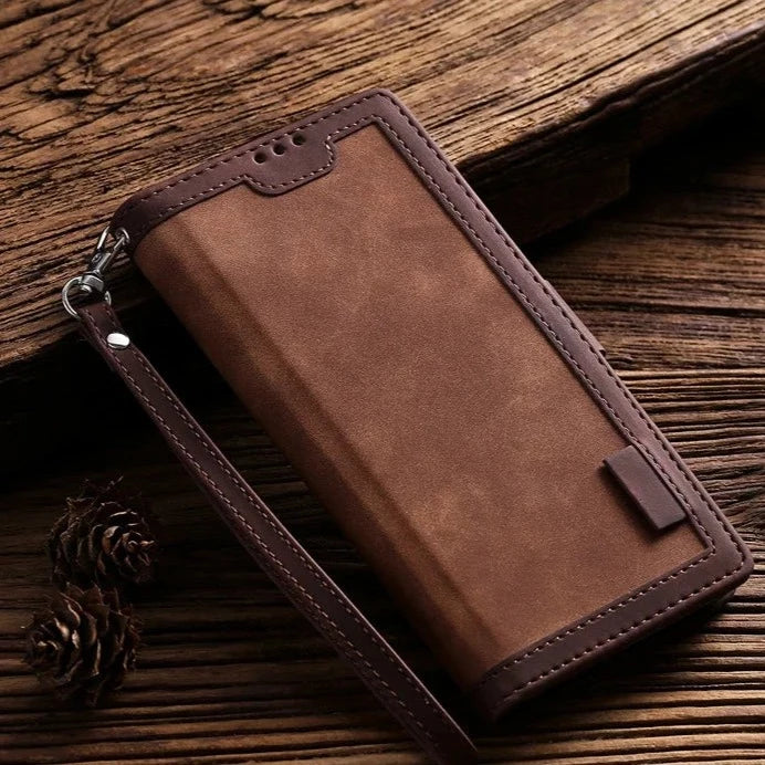 seraCase Luxury Leather Magnetic Flip Samsung Case with Strap for Samsung S24 Ultra / Brown