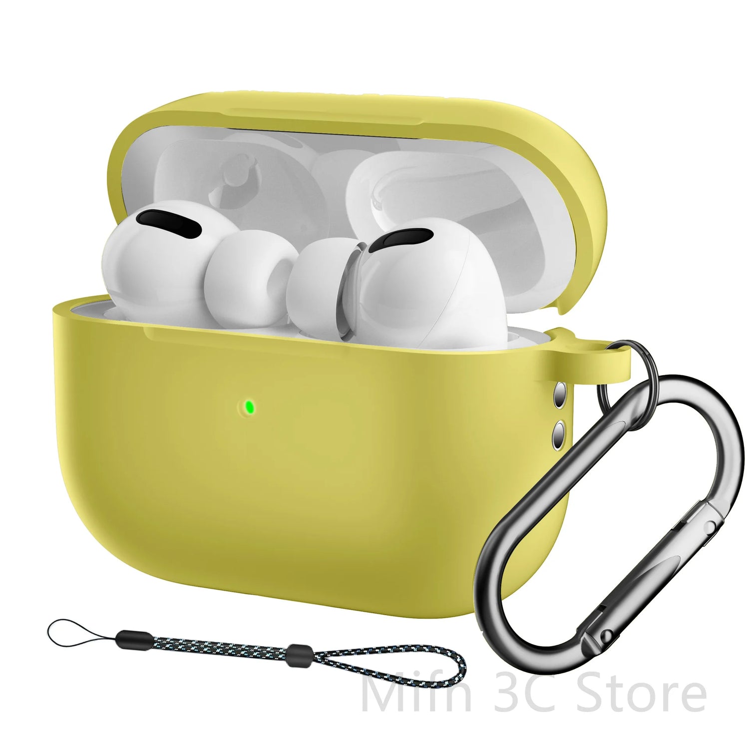 seraCase Airpods Case with Key Chain and Lanyard for AirPod Pro2 / Yellow with Hook