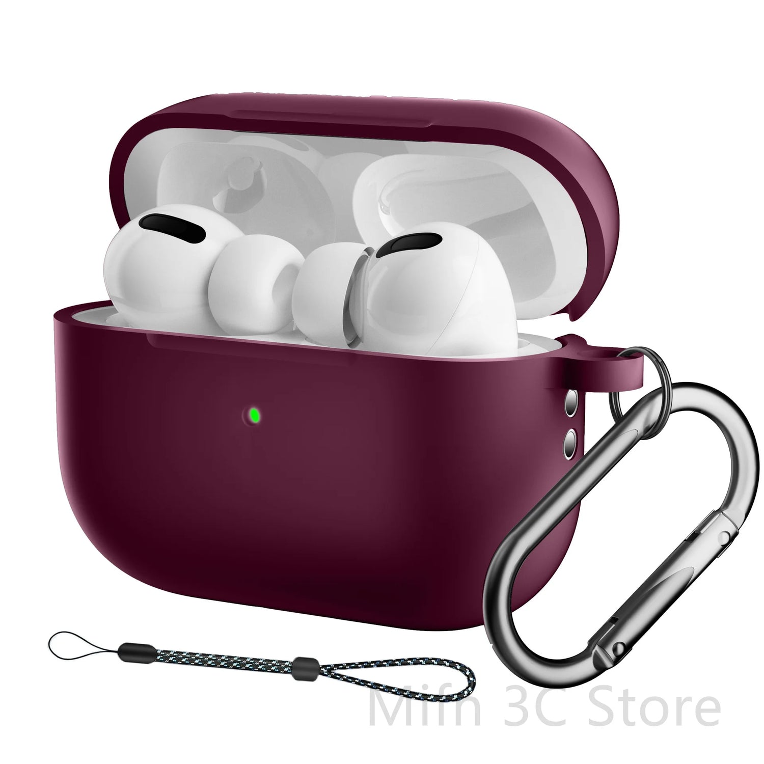 seraCase Airpods Case with Key Chain and Lanyard for AirPod Pro2 / Wine Red with Hook