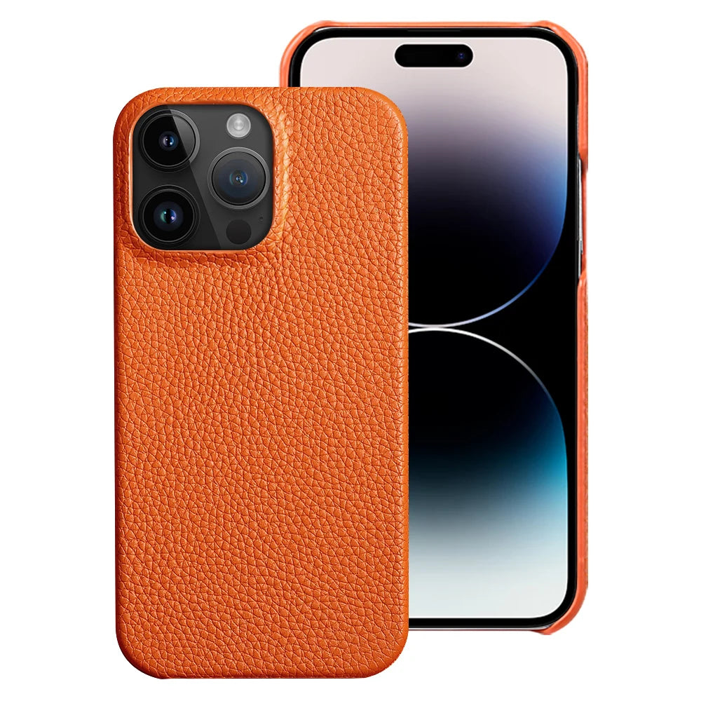 seraCase Genuine Leather Luxury iPhone Case for iPhone 15 Pro Max / Orange
