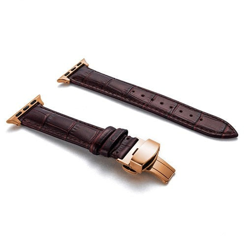 seraCase Luxury Italian Leather iWatch Strap for 38MM 40MM 41MM / Brown 2- Rose Gold
