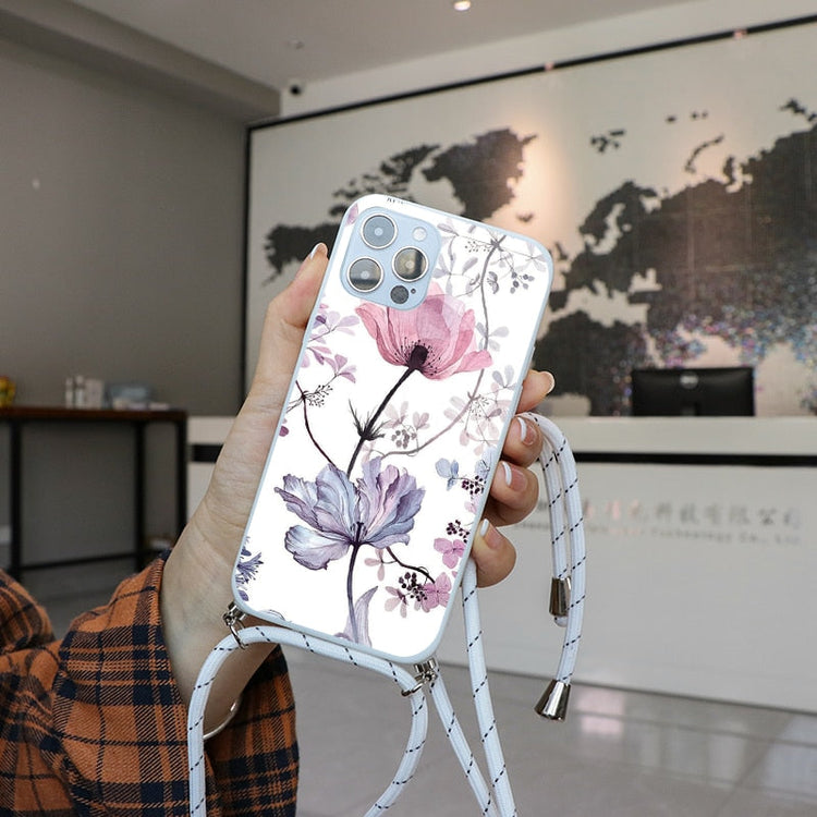 seraCase Floral iPhone Case with Lanyard for iPhone 13 Pro / White