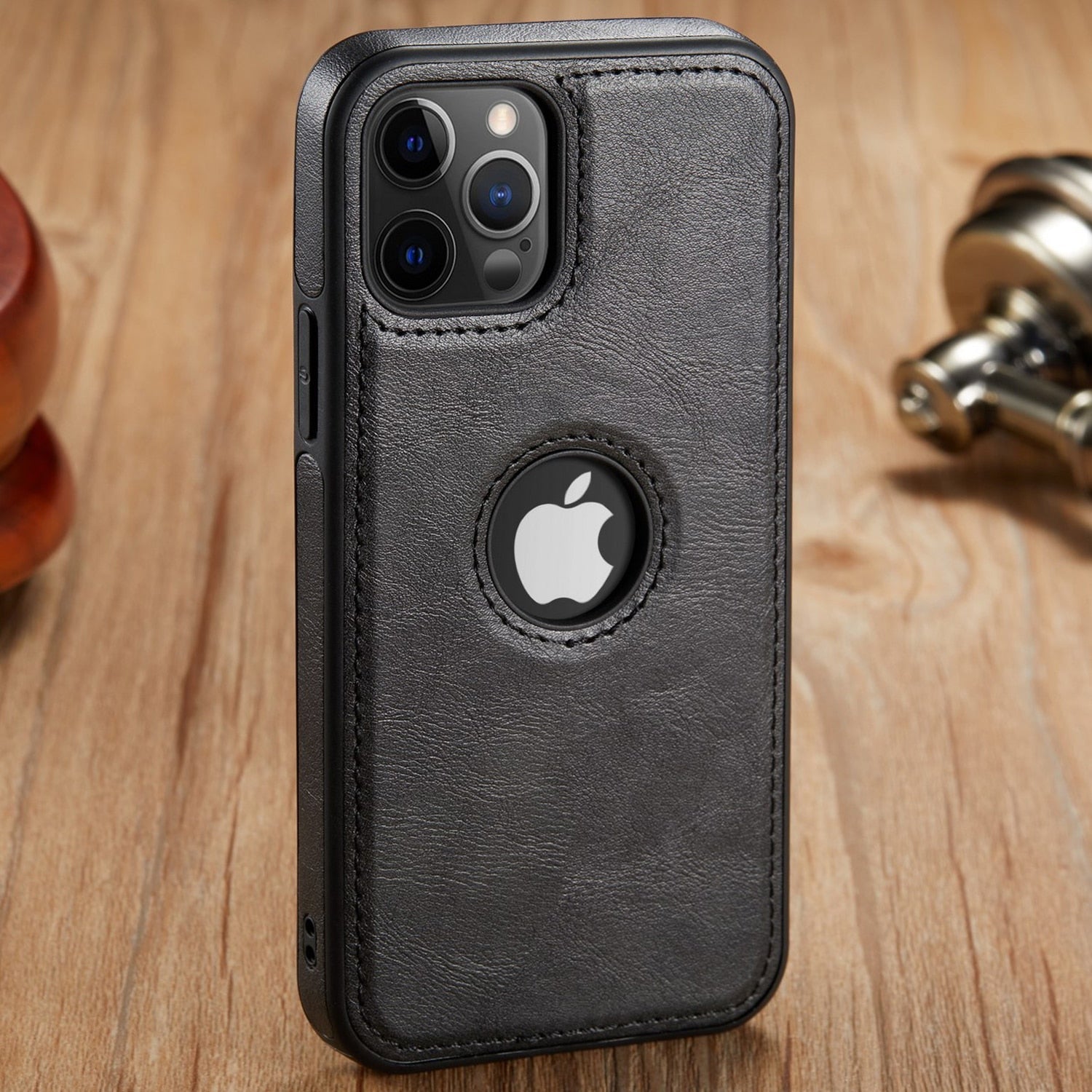 seraCase Luxury Leather Logo Cut iPhone Case for iPhone 13 Pro Max / Black