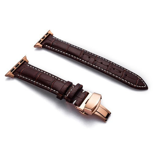 seraCase Luxury Italian Leather iWatch Strap for 38MM 40MM 41MM / Brown 1- Rose Gold