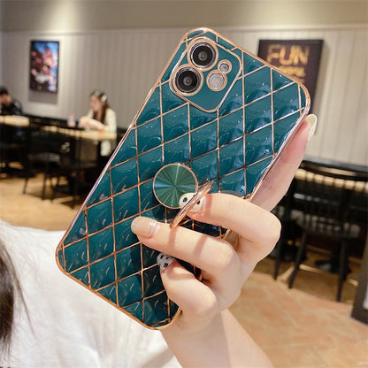 seraCase Gold Plated Lattice Design iPhone Case with Metal Ring for iPhone 14 Pro Max / Dark Green