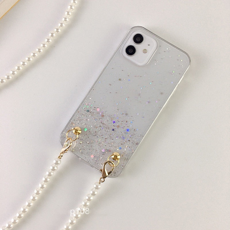 seraCase Glamorous iPhone Case with Luxury Pearl Lanyard for iPhone 13 Pro Max / Clear