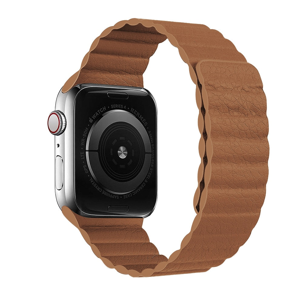 seraCase Magnetic Leather Bracelet Apple iWatch Band for 38MM 40MM 41MM / Light Brown