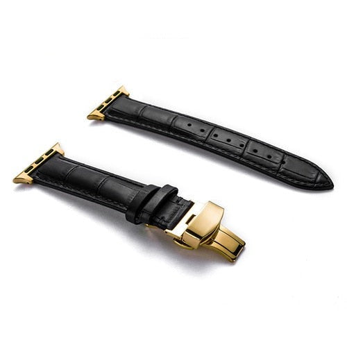 seraCase Luxury Italian Leather iWatch Strap for 38MM 40MM 41MM / Black 2 - Gold