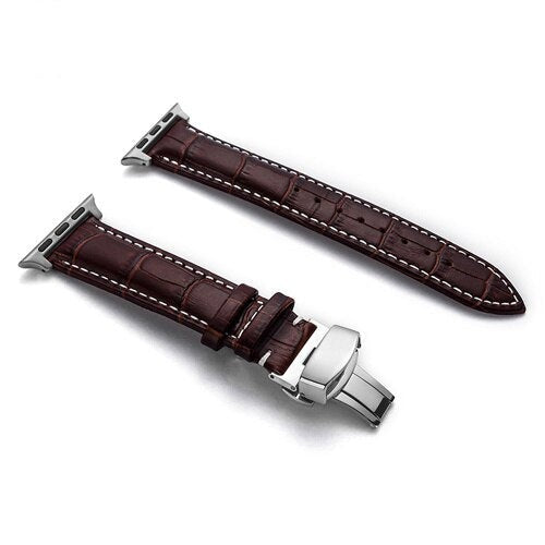 seraCase Luxury Italian Leather iWatch Strap for 38MM 40MM 41MM / Brown 1 - Silver