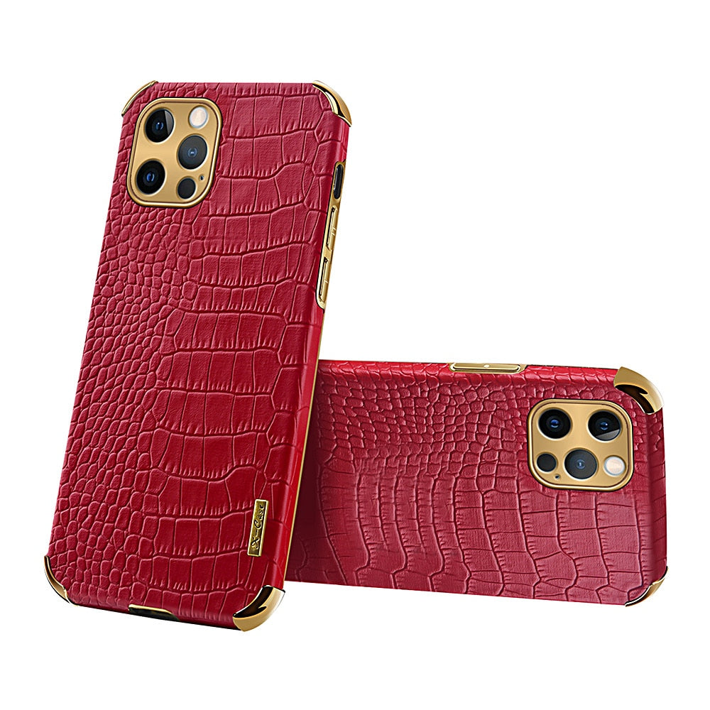 seraCase Premium Leather Crocodile Texture iPhone Case for iPhone 14 Pro Max / Red