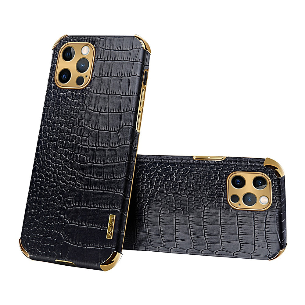 seraCase Premium Leather Crocodile Texture iPhone Case for iPhone 14 Pro Max / Black