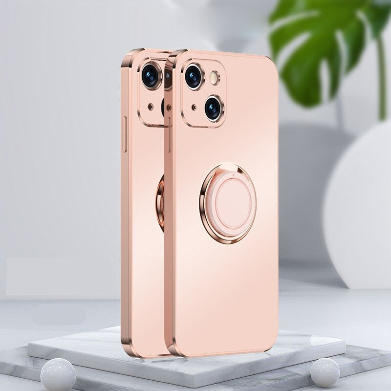 seraCase Metal Plated iPhone Case with Ring Holder Stand for iPhone 15 Pro Max / Pink