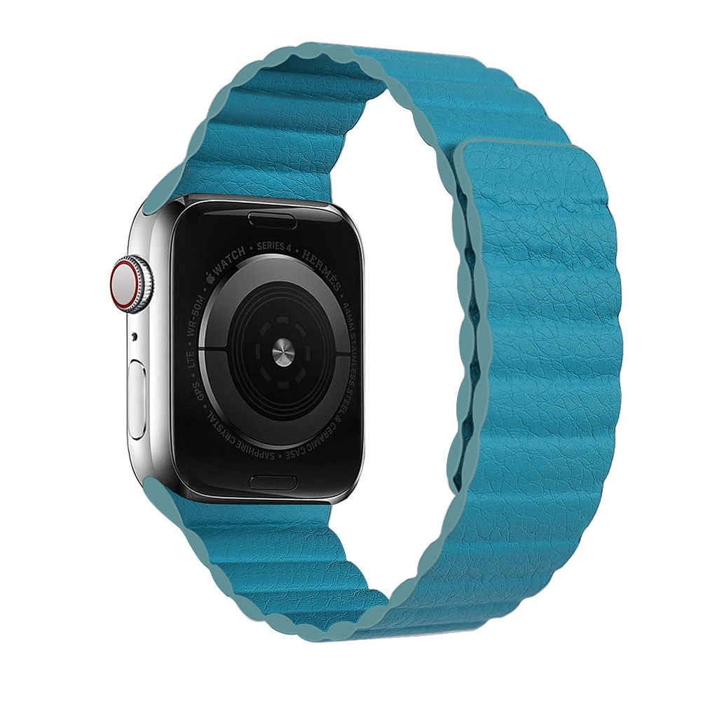seraCase Magnetic Leather Bracelet Apple iWatch Band for 38MM 40MM 41MM / Blue Green