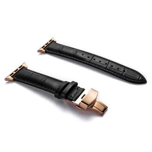 seraCase Luxury Italian Leather iWatch Strap for 38MM 40MM 41MM / Black 2- Rose Gold