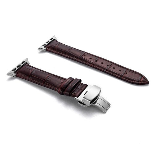 seraCase Luxury Italian Leather iWatch Strap for 38MM 40MM 41MM / Brown 2 - Silver