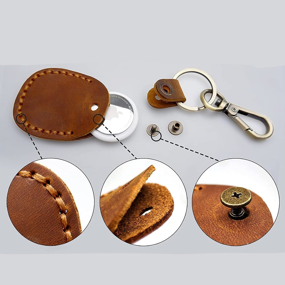 seraCase Handmade Leather Apple AirTag Keychain with Belt Hook for
