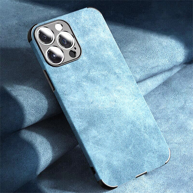 seraCase Luxury Lambskin Leather Shockproof iPhone Case for iPhone 14 Pro Max / Light Blue