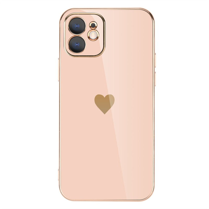 seraCase Luxury Electroplated iPhone Case with Golden Heart for iPhone XS Max / Pink