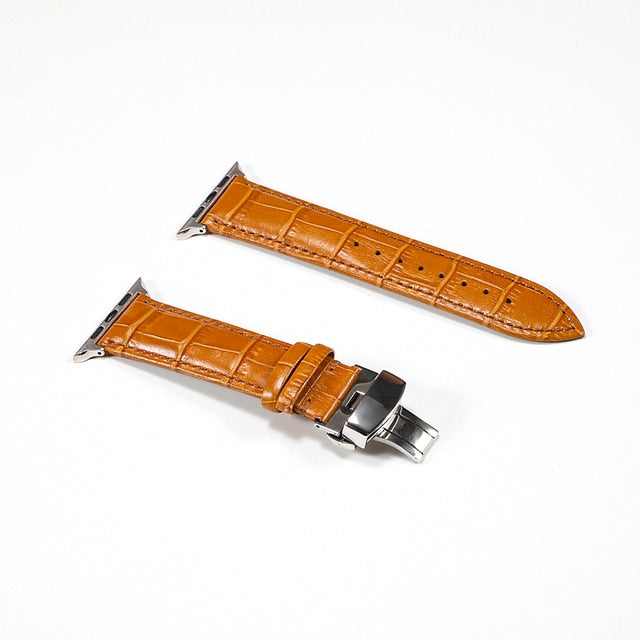 seraCase Luxury Italian Leather iWatch Strap for 38MM 40MM 41MM / Light Brown - Silver