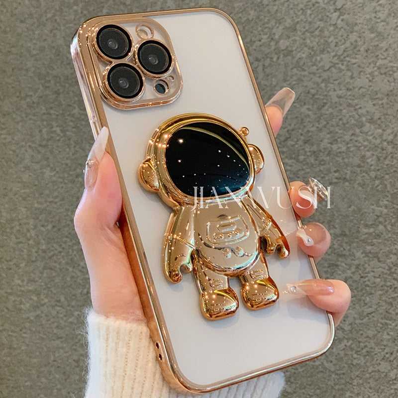 seraCase Electroplated Clear Astronaut Stand iPhone Case for iPhone 13 / Gold