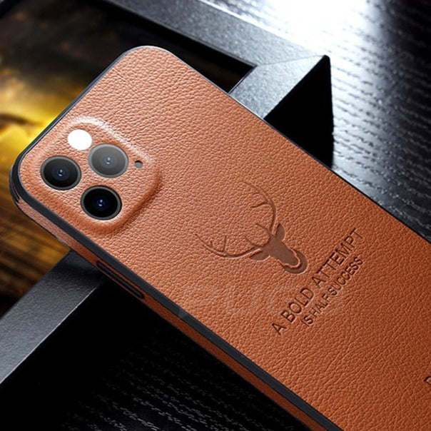 seraCase Luxury Leather Deer Design iPhone Case for iPhone 13 Pro Max / Brown