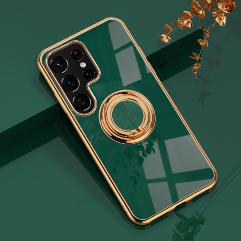 seraCase Cute Electroplated Samsung Case With Ring Holder for Samsung S22 / Dark Green