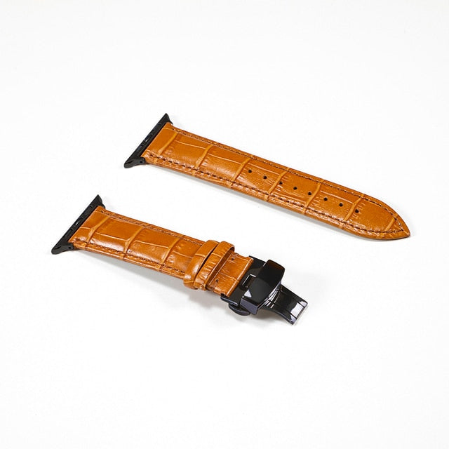 seraCase Luxury Italian Leather iWatch Strap for 38MM 40MM 41MM / Light Brown - Black