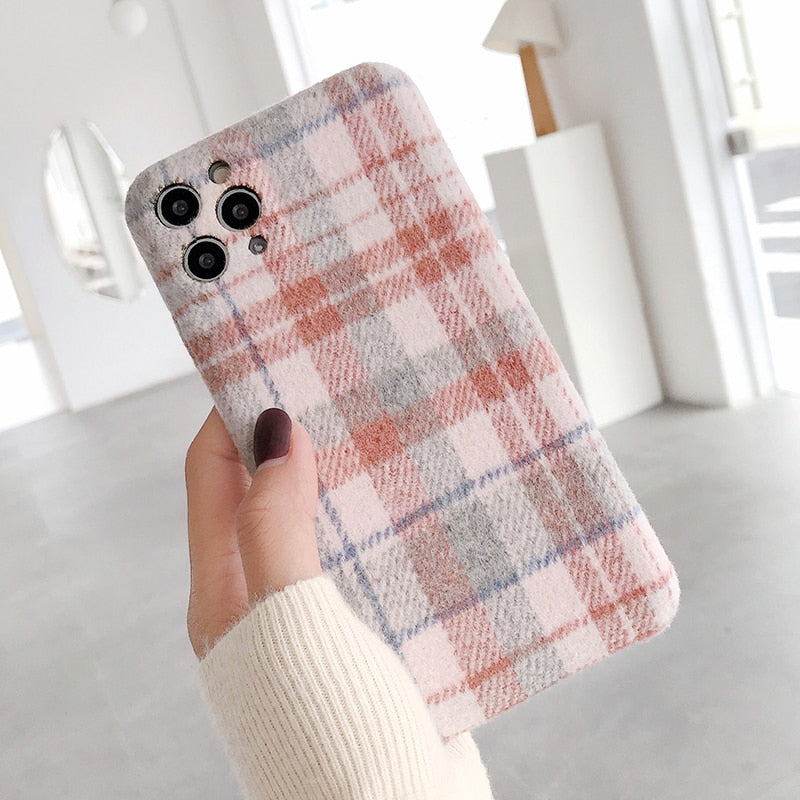seraCase Woollen Plaid iPhone Case for iPhone 12 / Pink