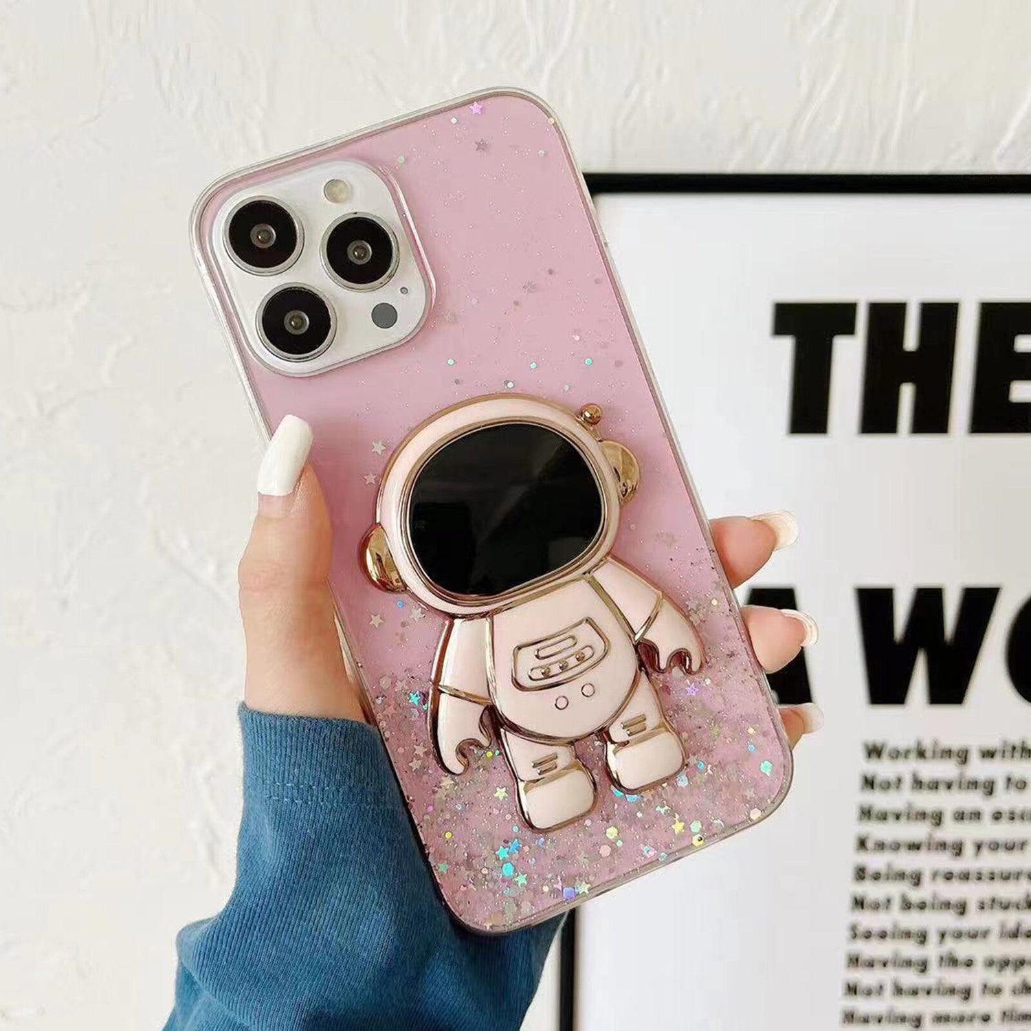 seraCase Glittery Astronaut Stand Holder iPhone Case for iPhone 14 Pro Max / Pink