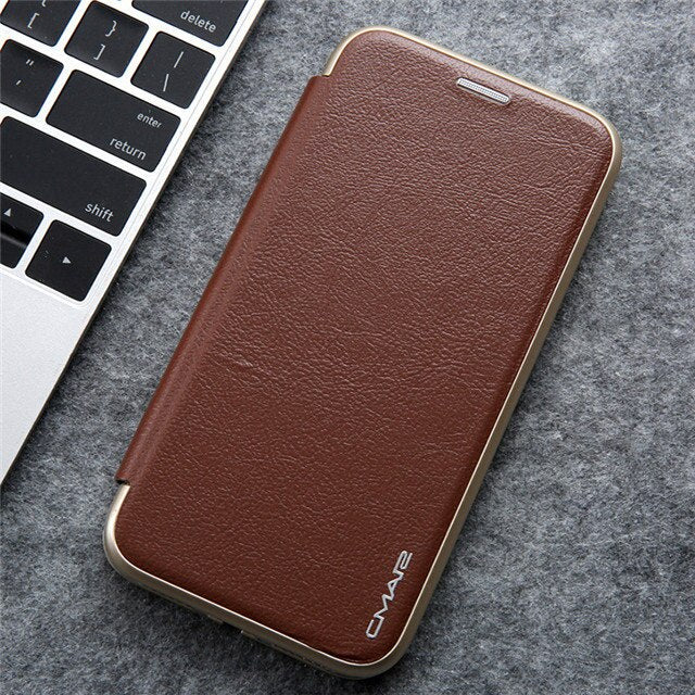 seraCase Premium Leather Electroplated Flip iPhone Case for iPhone 13 Pro Max / Brown