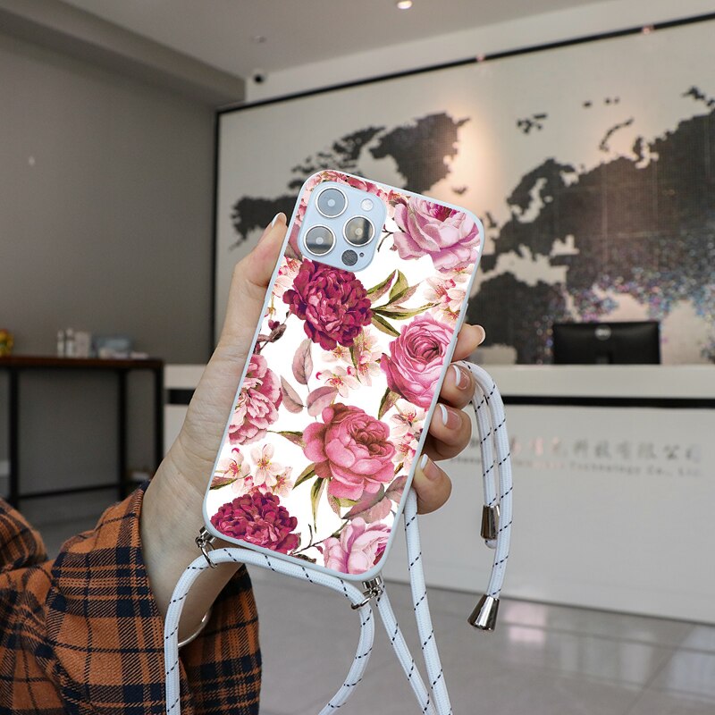 seraCase Floral iPhone Case with Lanyard for iPhone 13 Pro / White Rose