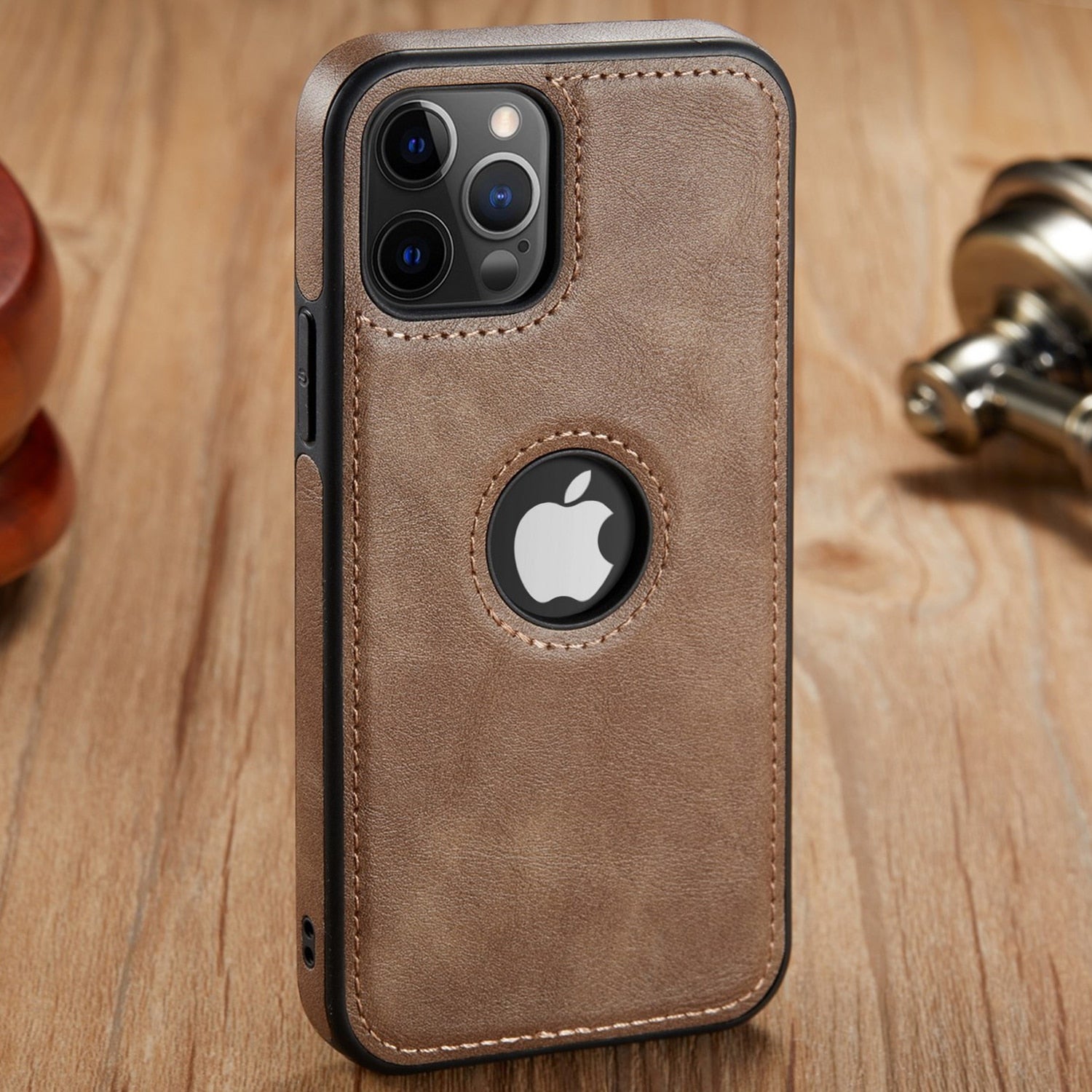 seraCase Luxury Leather Logo Cut iPhone Case for iPhone 13 Pro Max / Grey