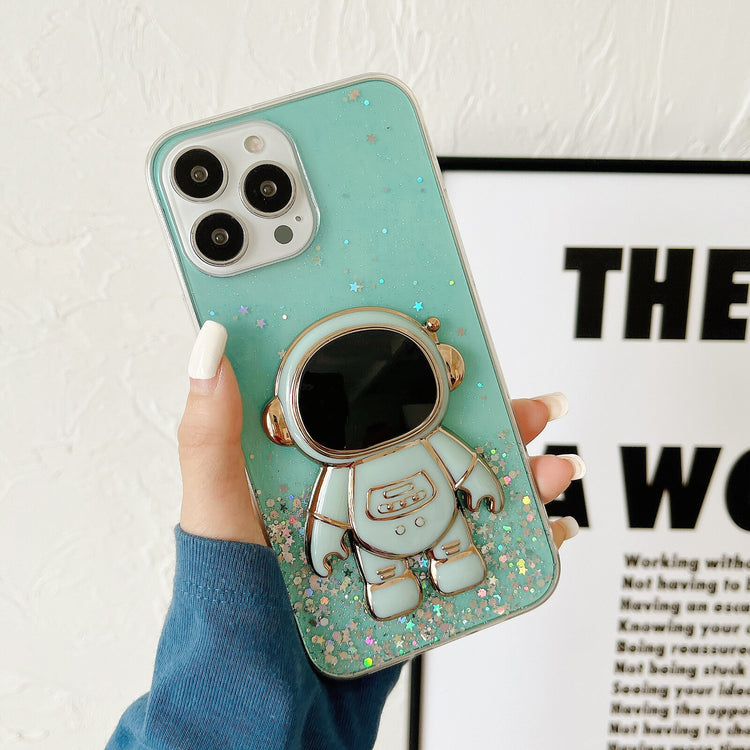 seraCase Glittery Astronaut Stand Holder iPhone Case for iPhone 14 Pro Max / Green