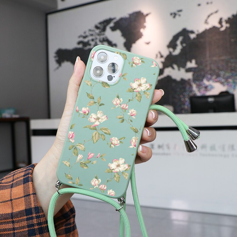 seraCase Floral iPhone Case with Lanyard for iPhone 13 Pro / Green Condenced